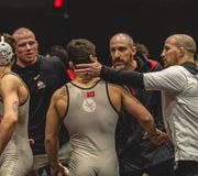 this just in: @nicbouzakis.1 is 𝖙𝖍𝖆𝖙 guy. 
The true freshman knocks off No. 6 Biscoglia (UNI) with last-minute backs in a 10-6 decision⚡️🔌 #GoBucks