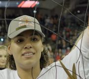 loganeggleston_ cuts down the net 🥹✂️ 

#ncaawvb x texasvolleyball