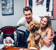 Now I can finally call Columbus my home! Couldn’t be happier to stay here!!!Leeeets gooooo 5.th line!!! 🔥🔥🔥Thank you so much to @bluejacketsnhl and everyone for the support especially to my family members, but huge thank you to my special one @am.merzlikins for being such an amazing wife, @happy_koby for always being an emotional support and baby Knox for being born here which will always be his home!