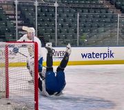 Not entirely convinced that Blidher is from this planet but ya gotta love him 🤣 #eaglescountry #hockeytok #goalie? #ahl #nhl 
