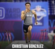 4.38 40-yard dash
41.5” vertical jump
11’1” broad jump

@christian.gonzalez3 looked the part of a first-round pick during the Combine. 

📺: #NFLCombine on @nflnetwork 
📱: Stream on NFL+
📷: @visual_bacho/NFL
