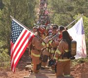 On the 20th anniversary of 9/11, firefighters and first responders from across Colorado are climbing the 2,744 steps of the Manitou Incline Hike as a tribute to the lives lost on that tragic day. 🇺🇸 

Of the 2,977 lives lost, 343 were firefighters. #NeverForget