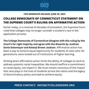 Image post by @collegedemsct on Instagram