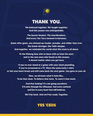 Image post by @Pacers on Twitter