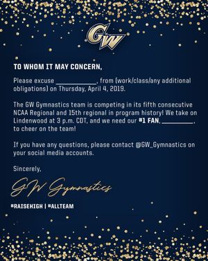 Image post by @GW_Gymnastics on Twitter