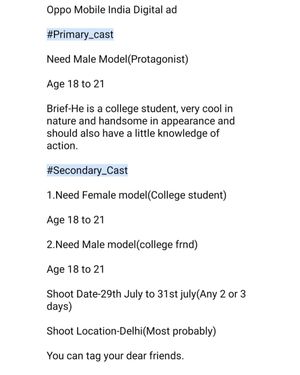 Image post by @castingzone on Instagram