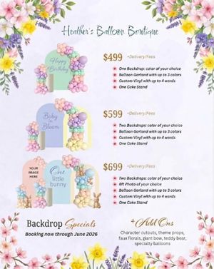 Image post by @Heather's Balloon Boutique & Decor on Facebook