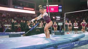 Video post by @OklahomaWGymnastics on Facebook