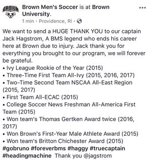 Image post by @BrownU_MSoccer on Twitter