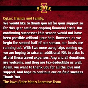 Image post by @IowaStateLax on Twitter