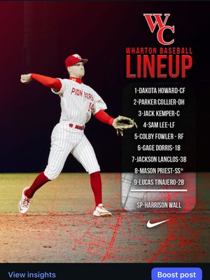 Image post by @whartonbaseball on Instagram