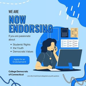 Image post by @collegedemsofct on Facebook