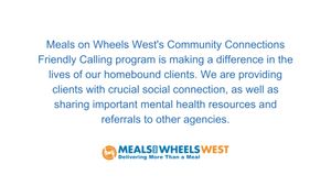 Video post by @mealsonwheelswest on Facebook