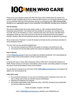 Image post by @100MenWhoCareTriStateArea on Facebook